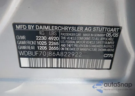 2006 Mercedes-Benz E 500 z USA, uszkodzony, nr VIN WDBUF70J86A822922